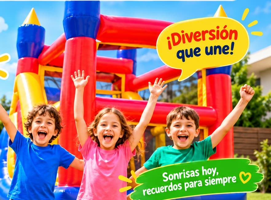 Niños celebrando frente al Castillo Inflable de Diversión Inflable